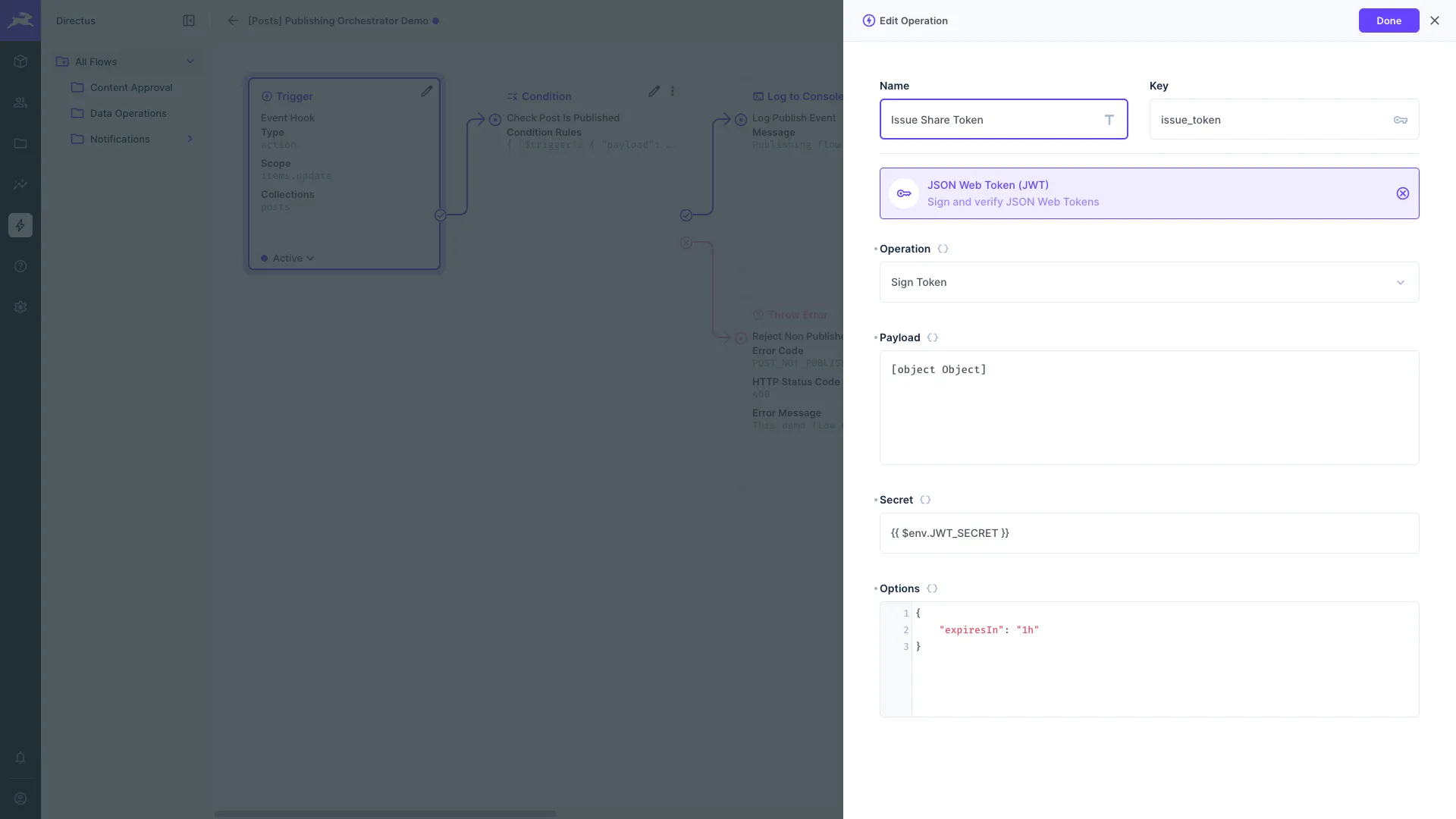 JSON Web Token operation configuration