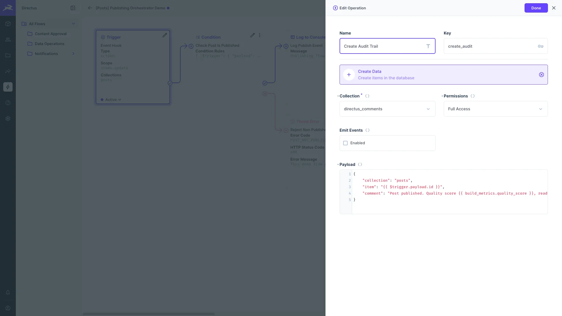 Create Data operation configuration