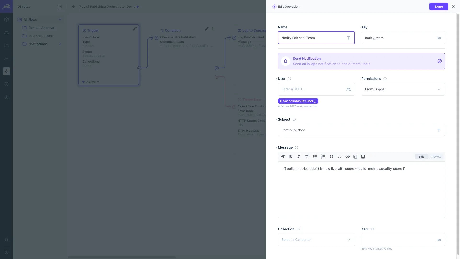 Send Notification operation configuration